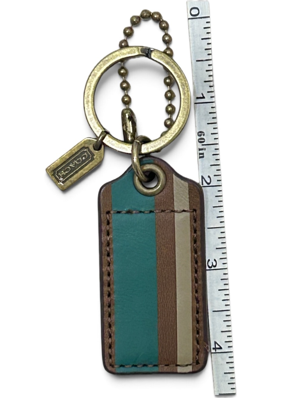 COACH Leather Debossed Painted Stripe Brass Hardware Hangtag/Key Ring/ Bag Charm - Picture 6 of 6